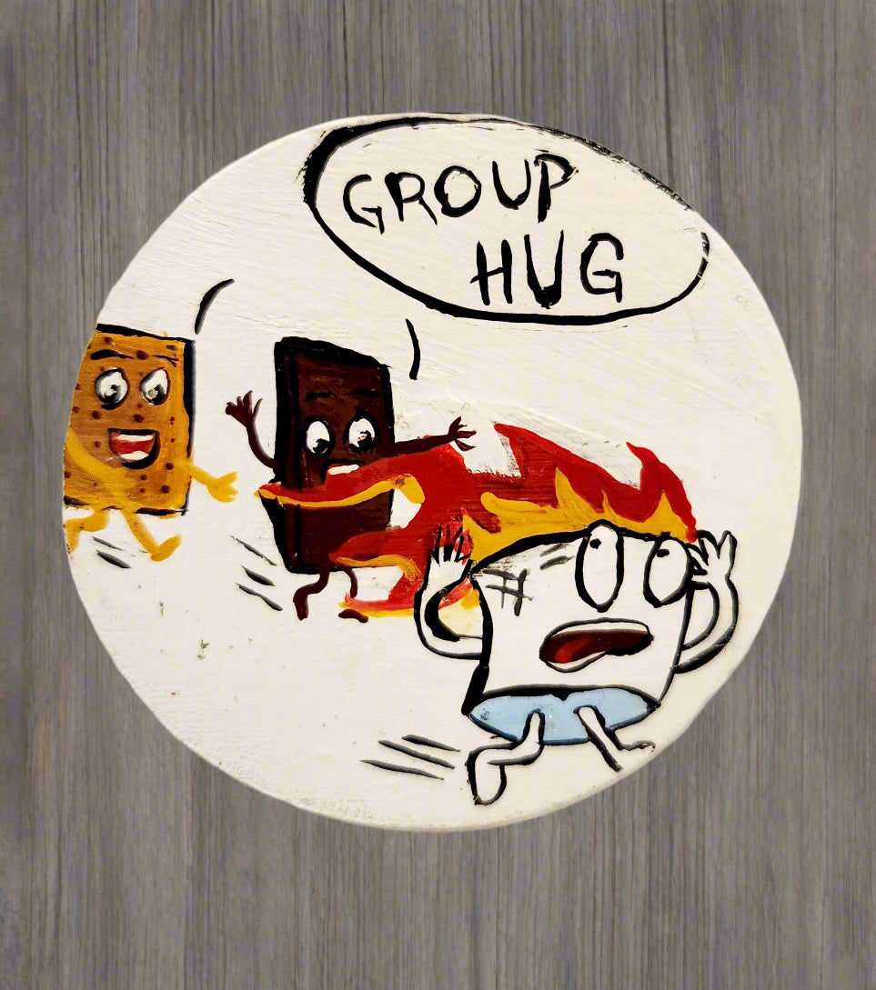 "Group Hug" Hand Painted Wooden Coaster with magnetic back and bottle opener